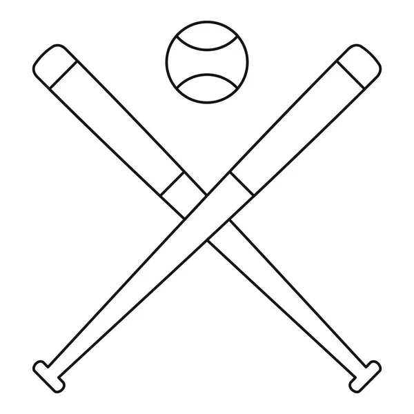 Бейсбольний м'яч з значком кажана, контурний стиль — стоковий вектор