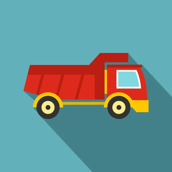 Rode speelgoed vrachtwagen pictogram, vlakke stijl — Stockvector