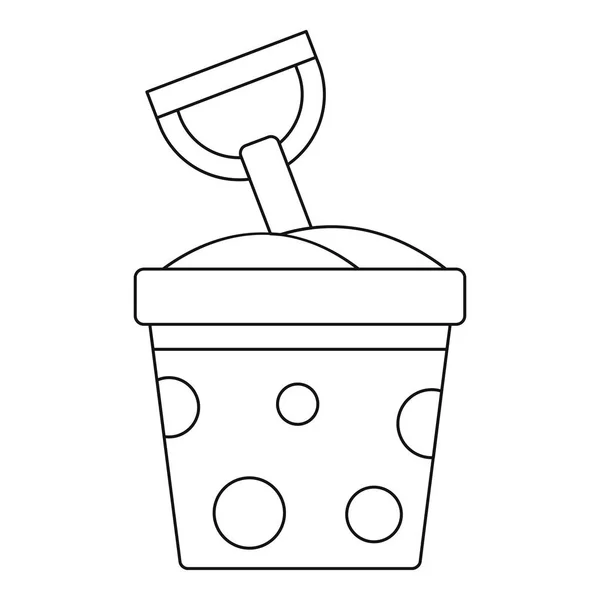 Cubo de juguete y el icono de la pala, estilo de contorno — Vector de stock