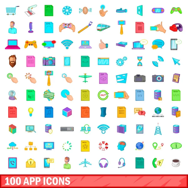 100 conjunto de iconos de aplicación, estilo de dibujos animados — Vector de stock