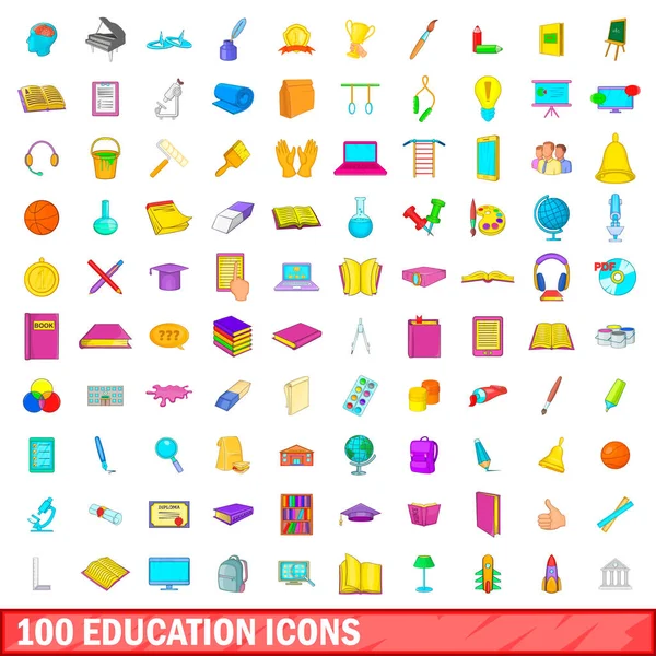 100 iconos de la educación conjunto, estilo de dibujos animados — Vector de stock