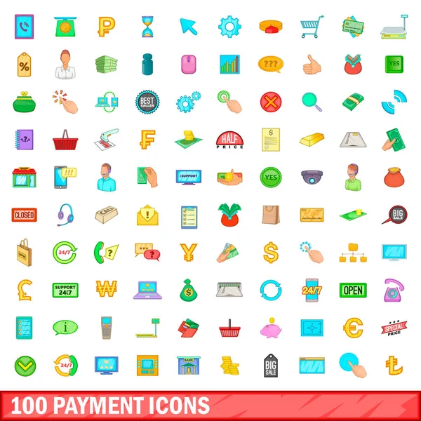 Conjunto de 100 ícones, estilo cartoon — Vetor de Stock