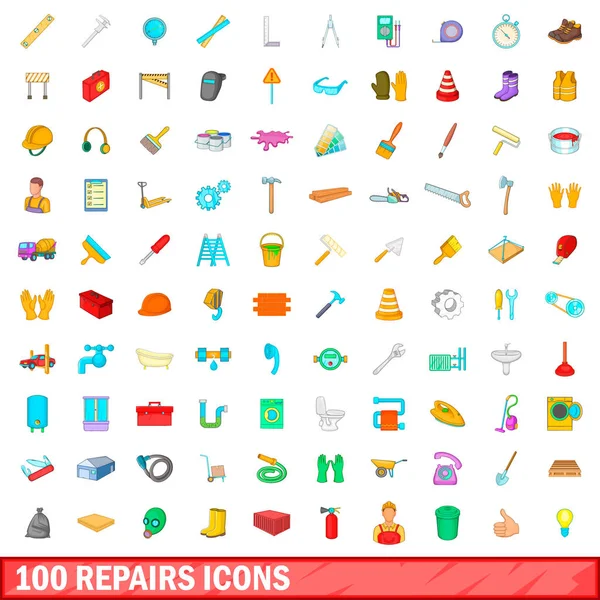 100 conjunto de iconos de reparación, estilo de dibujos animados — Vector de stock