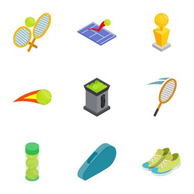 Tenis Icons set, izometrik 3d stil öznitelikleri