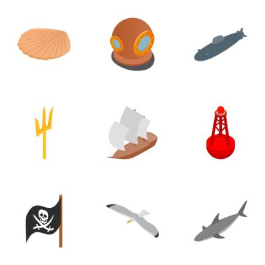 Dalgıç Icons set, izometrik 3d stili