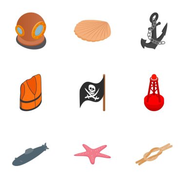 Korsan Icons set, izometrik 3d stili