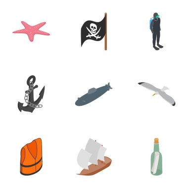 Deniz Icons set, izometrik 3d stili