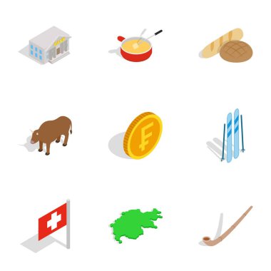 İsviçre Icons set, izometrik 3d tarzı