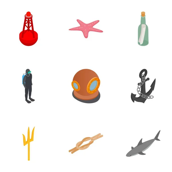 Potápěčská sada ikony, izometrické 3d styl — Stockový vektor
