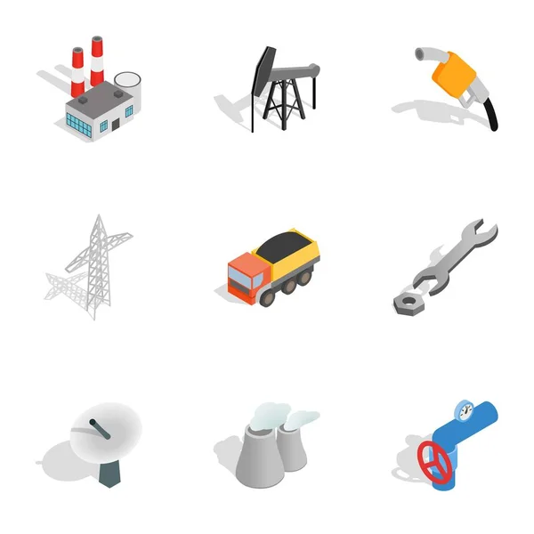 Conjunto de iconos de la industria eléctrica, estilo 3D isométrico — Vector de stock