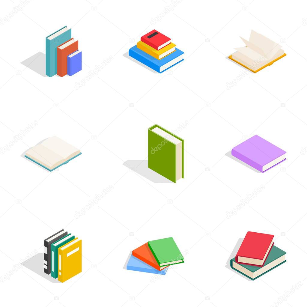 Reading icons set, isometric 3d style