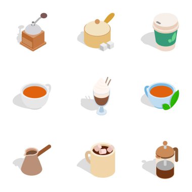 Çay ve kahve simgeler, izometrik 3d stili
