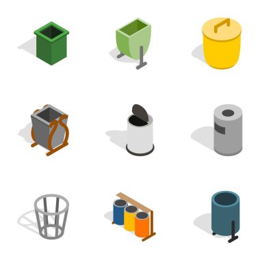 Çöp konteyner simgeler, izometrik 3d stili