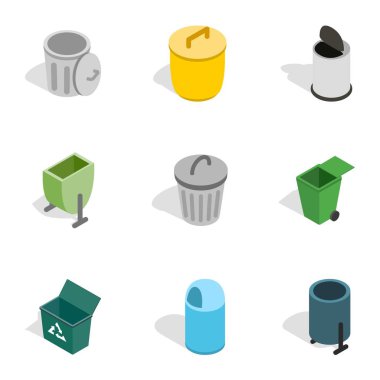 Çöp depolama simgeler, izometrik 3d stili