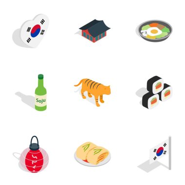 Güney Kore konumlar simgeler, izometrik 3d stili