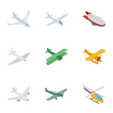 Uçan uçak simgeler, izometrik 3d stili
