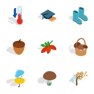 Sonbahar sezonu simgeler, izometrik 3d stili