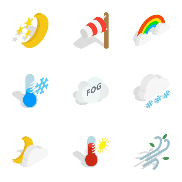 Ikony počasí, izometrické 3d styl — Stockový vektor