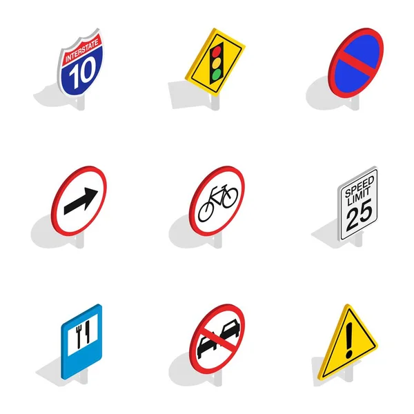 Iconos de señales de tráfico y carretera, estilo isométrico 3d — Vector de stock