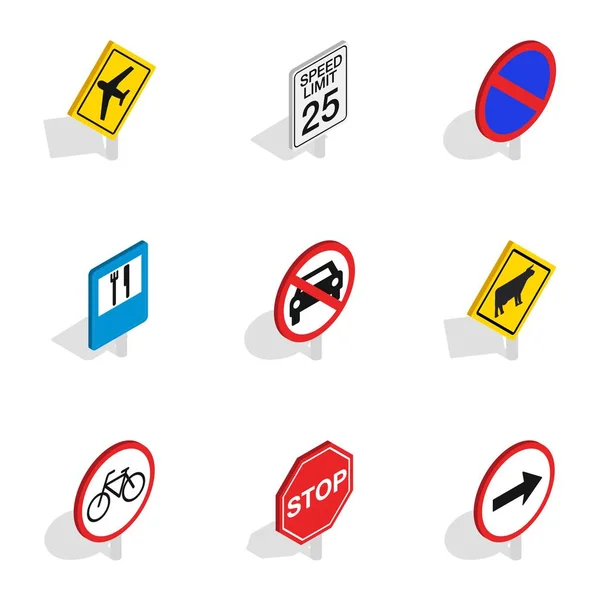 Ícones de sinal de tráfego, estilo 3D isométrico — Vetor de Stock
