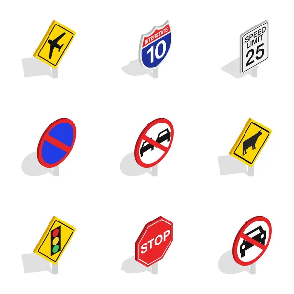 Ícones de sinal de estrada, estilo 3D isométrico — Vetor de Stock