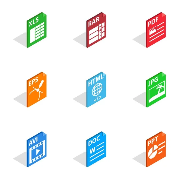 Documento iconos de formato de archivo, estilo isométrico 3d — Vector de stock