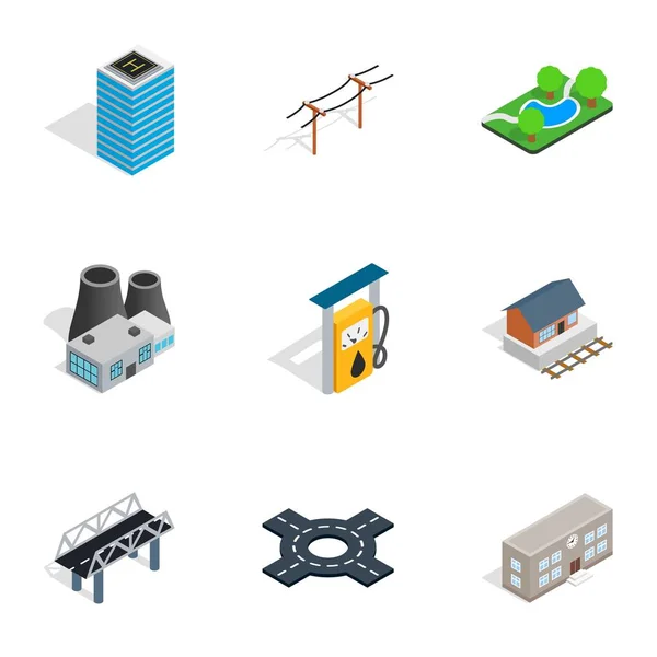 Iconos de la ciudad moderna, estilo isométrico 3d — Vector de stock