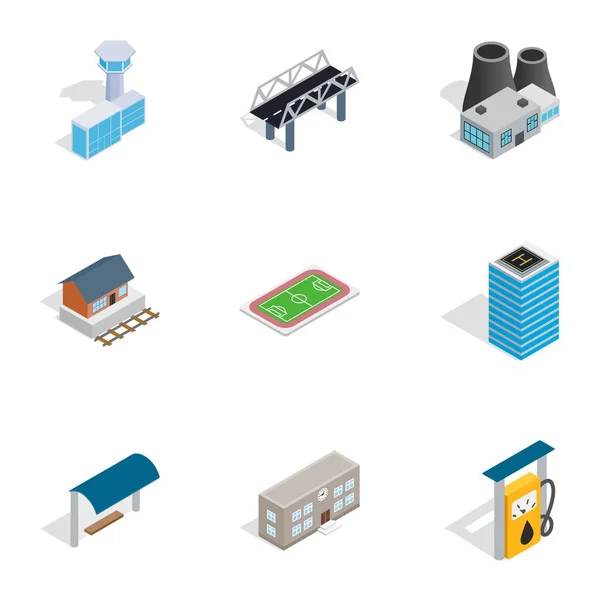 Elementos de la ciudad iconos, estilo isométrico 3d — Vector de stock