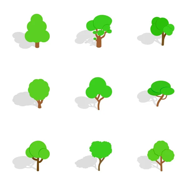 Différentes icônes d'arbres, style 3d isométrique — Image vectorielle