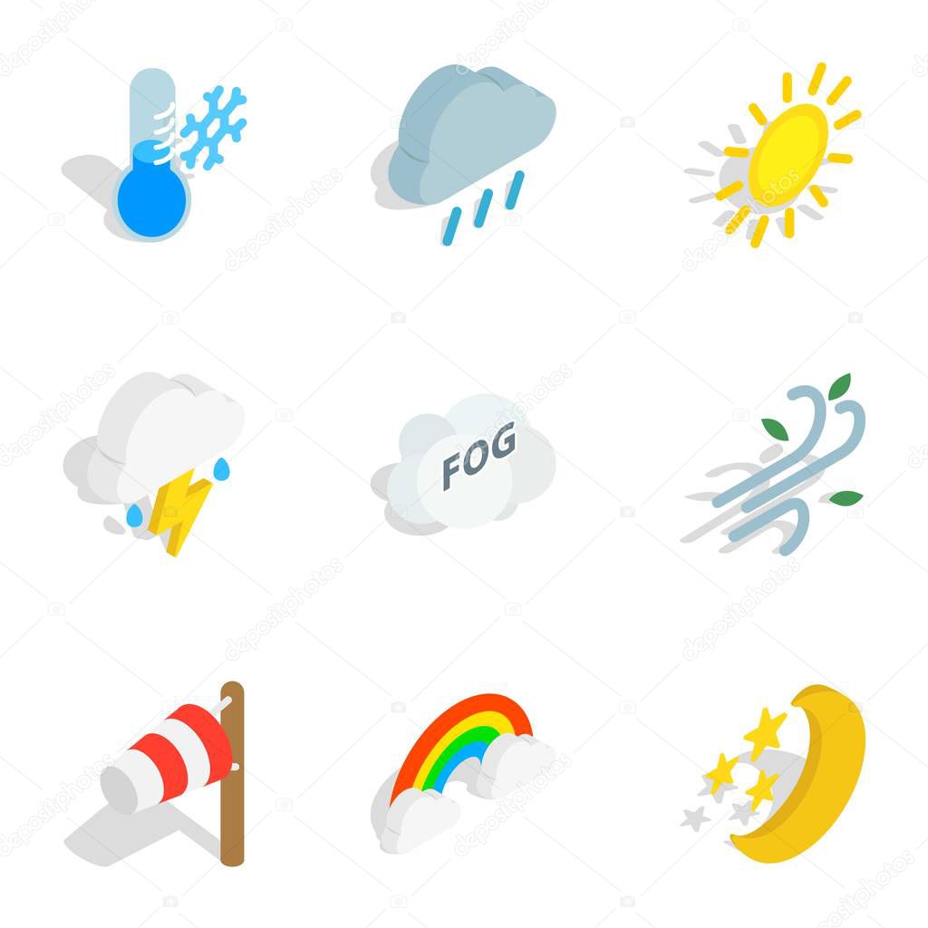 Weather forecast icons, isometric 3d style
