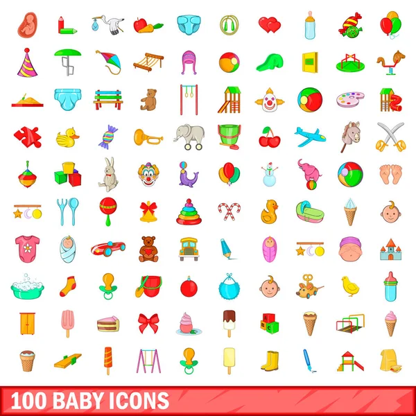 100 iconos de bebé conjunto, estilo de dibujos animados — Vector de stock
