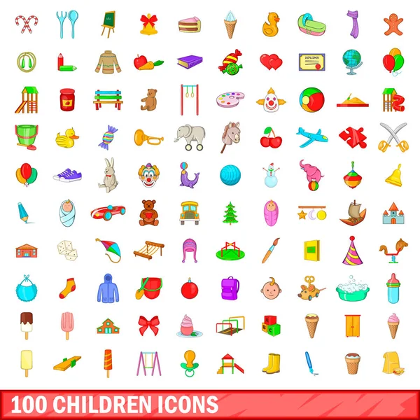 100 niños iconos conjunto, estilo de dibujos animados — Vector de stock