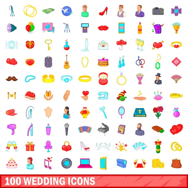 100 iconos de la boda conjunto, estilo de dibujos animados — Vector de stock