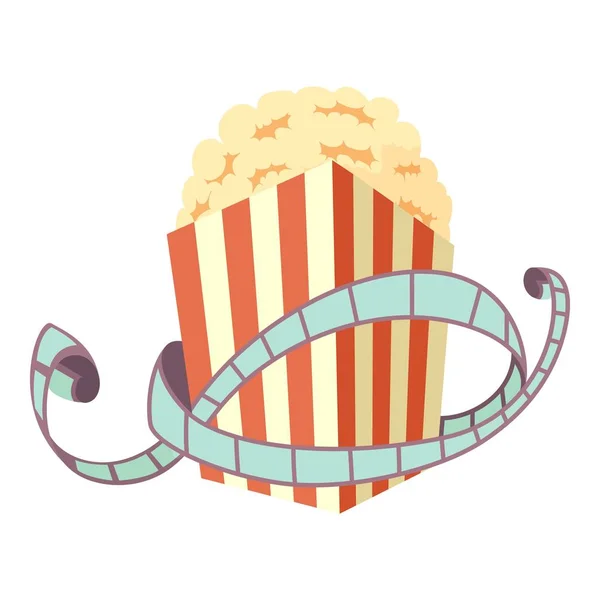 Icono de película y palomitas de maíz, estilo de dibujos animados — Vector de stock