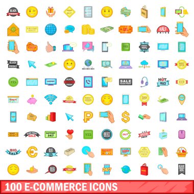 100 e-ticaret simgeler ayarla, tarzı çizgi film