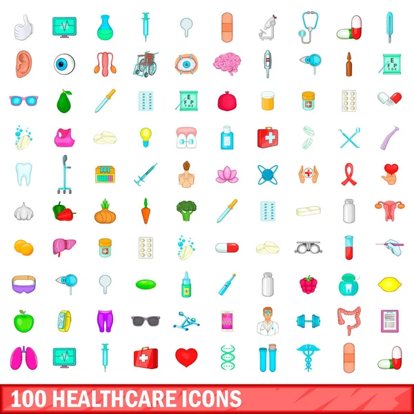 100 iconos de la salud conjunto, estilo de dibujos animados — Vector de stock
