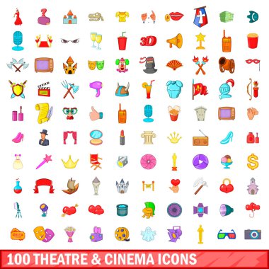 100 tiyatro ve sinema simgeler ayarla, tarzı çizgi film
