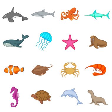 Okyanus sakinleri Icons set, karikatür tarzı