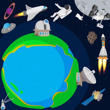 Derin uzay gezegen kavramı, karikatür tarzı