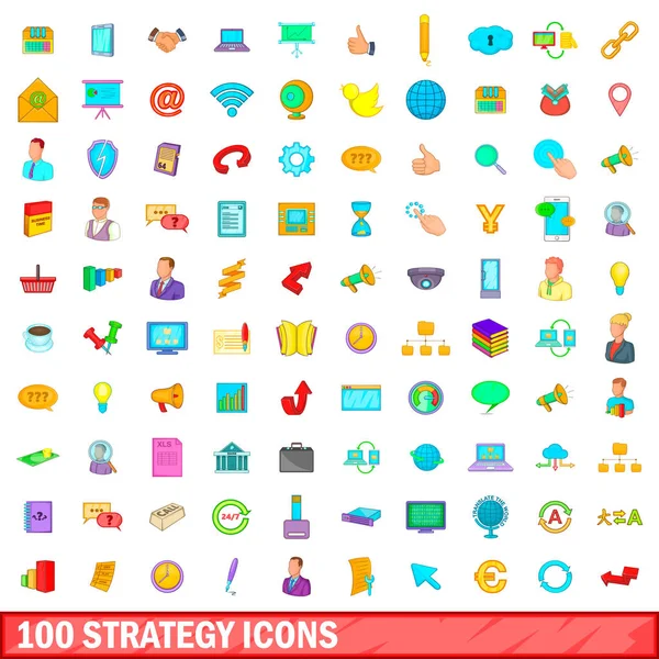100 strateji simgeler ayarla, tarzı çizgi film — Stok Vektör