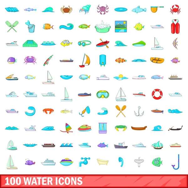 100 iconos de agua conjunto, estilo de dibujos animados — Vector de stock