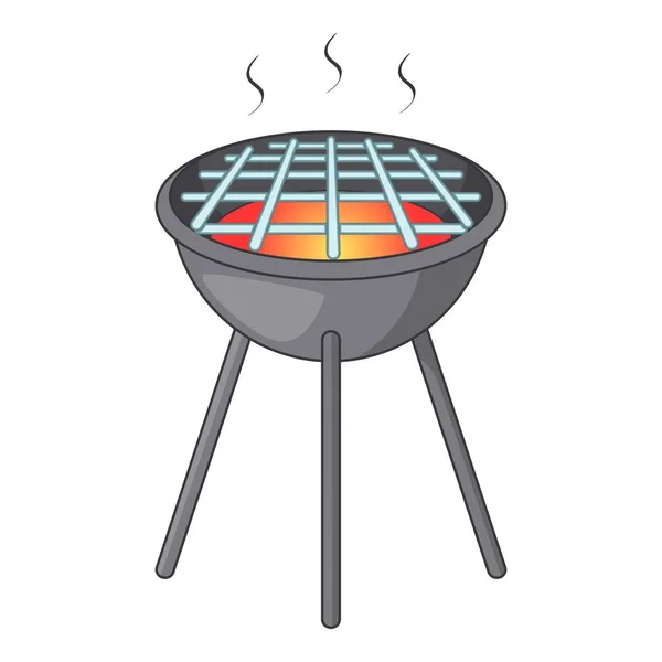 BBQ grill met vuur pictogram, cartoon stijl — Stockvector