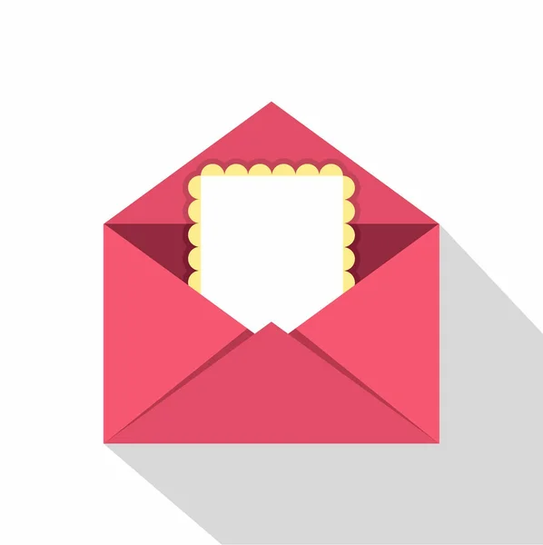 Wenskaart in roze envelop pictogram, vlakke stijl — Stockvector