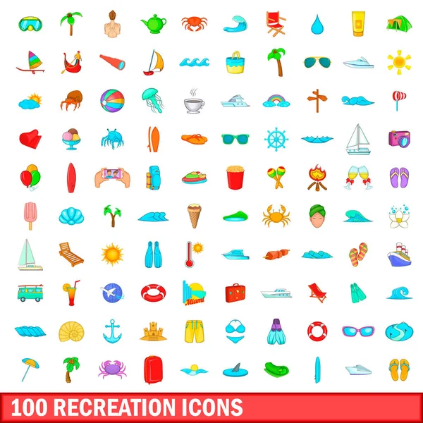 100 iconos de recreación conjunto, estilo de dibujos animados — Vector de stock