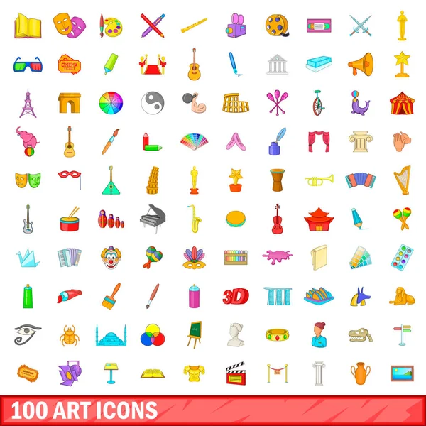 100 iconos de arte conjunto, estilo de dibujos animados — Vector de stock