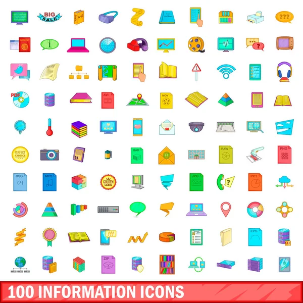 100 conjunto de iconos de información, estilo de dibujos animados — Vector de stock