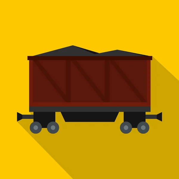 Railway wagon loaded with coal icon, flat style — Stock Vector