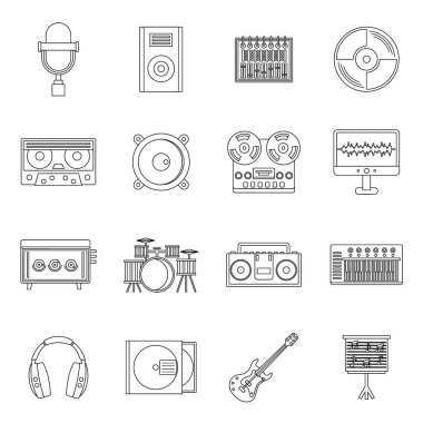 Studio öğeleri Icons set kayıt, anahat stili