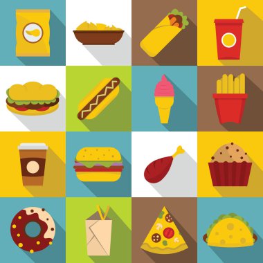 Fast food simgeler ayarla, stil düz