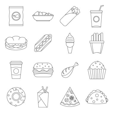 Fast food Icons set, anahat stili
